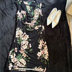 Ralph Lauren Black and Pink Cowl Neck Sheath Midi Dress